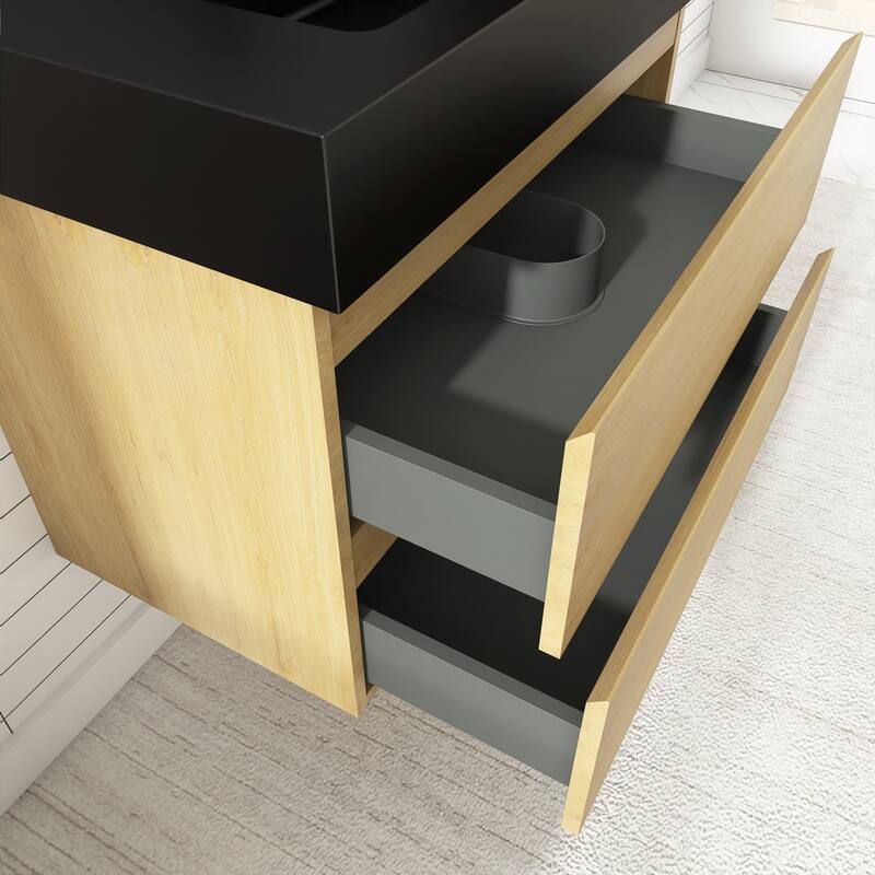 Floating Bathroom Vanity with Black Solid Surface Top