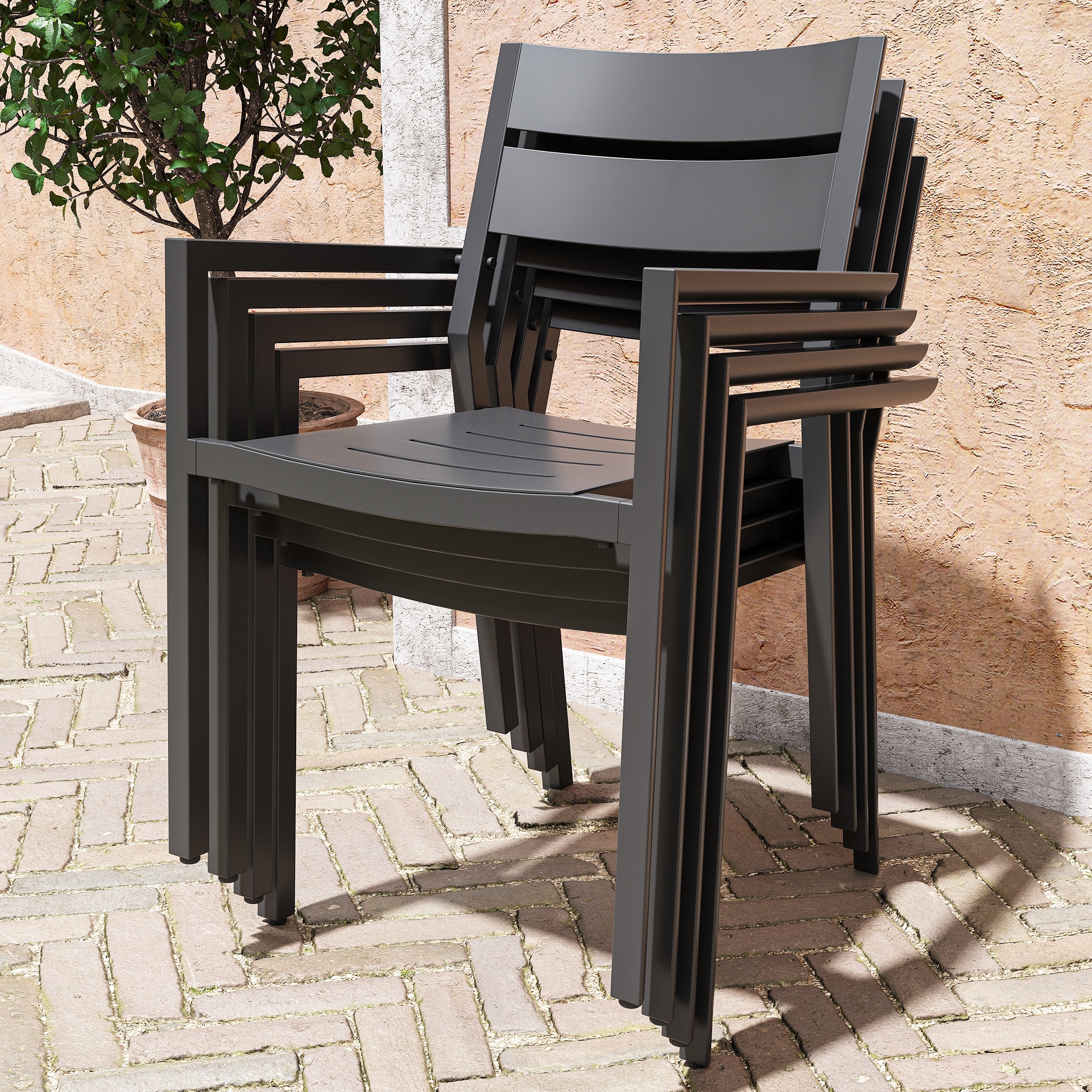 5/7 Pieces Patio Dining Set with Aluminum Stackable Chairs