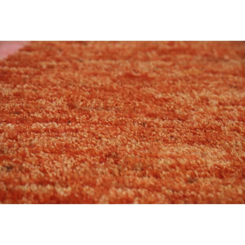 Orange Geometric Moroccan Oriental Area Rug Hand-Knotted Wool Carpet - 6'10" x 9'9"