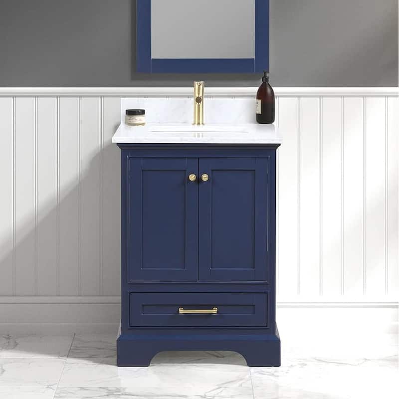 Blossom Copenhagen 24" Solid Wood Bathroom Vanity w/ Marble Top & Sink - Navy Blue