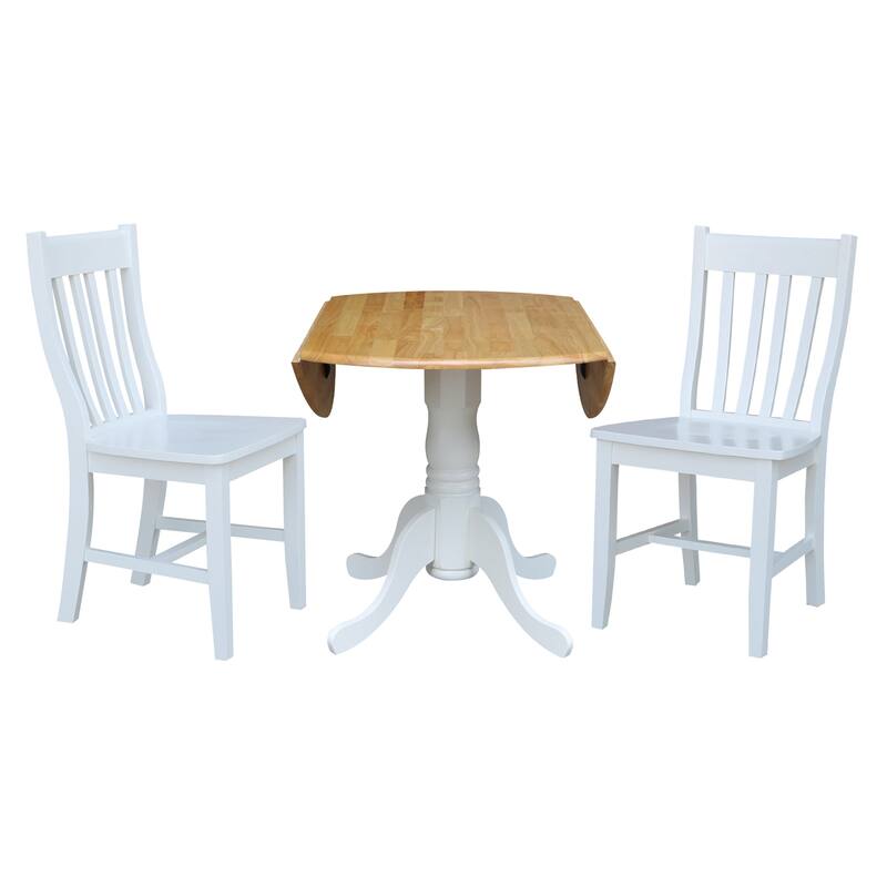 42 in. Drop Leaf Table with 2 Slat Back Dining Chairs - 3 Piece Set