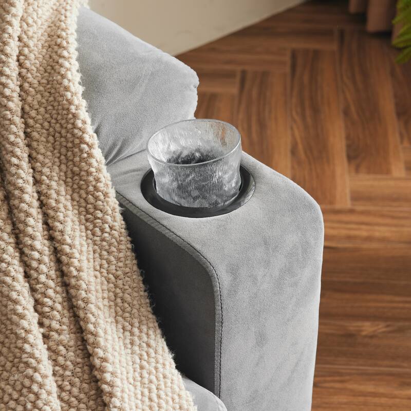 Pull-Out Queen Sofa Bed 73.63" with Memory Foam Mattress, Cup Holders, USB Ports, and Storage Pockets for Small Spaces