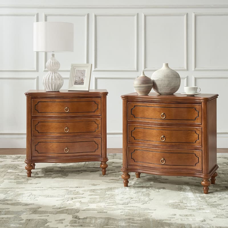Alois Traditional 3-Drawer Nightstand with Solid Wood Spindle Legs Set of 2 by HULALA HOME - Walnut
