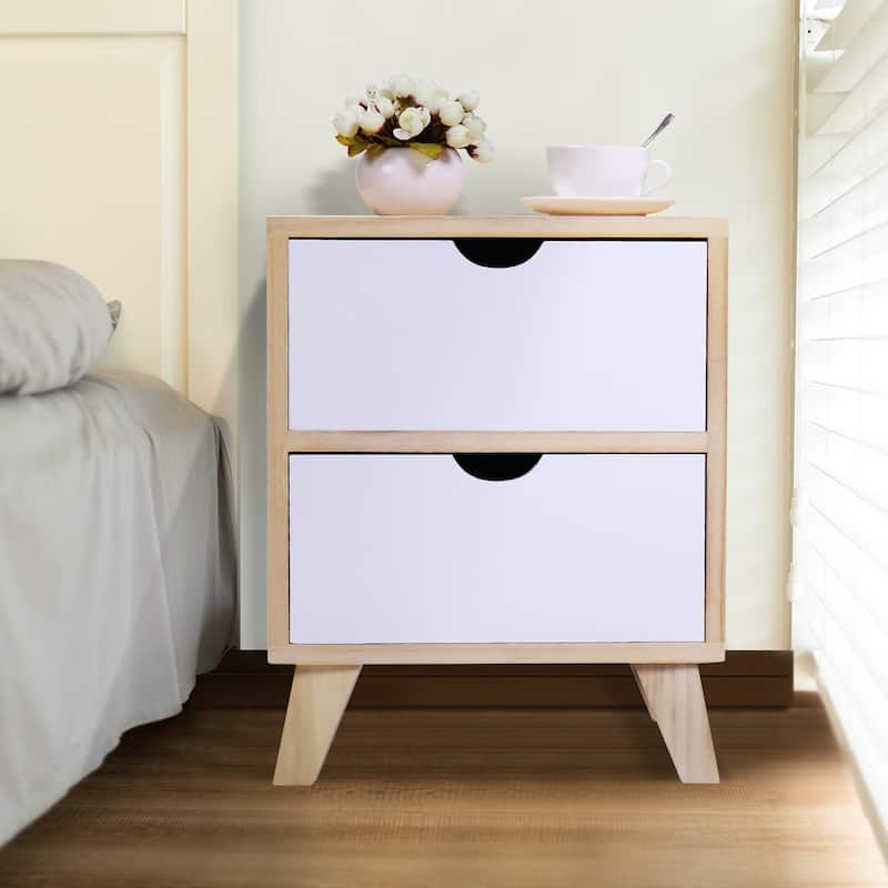 Burlywood/White Wooden Nightstand with 2-Drawers and Tall Legs(Set of 2) - 2-drawer