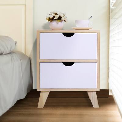 Set of 2 Wooden Nightstand with Two Drawers
