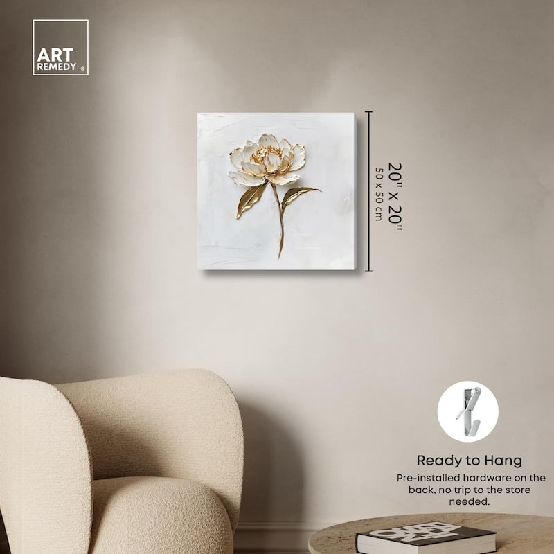 Simple Golden Peonie Canvas by Art Remedy, Gallery Wrapped