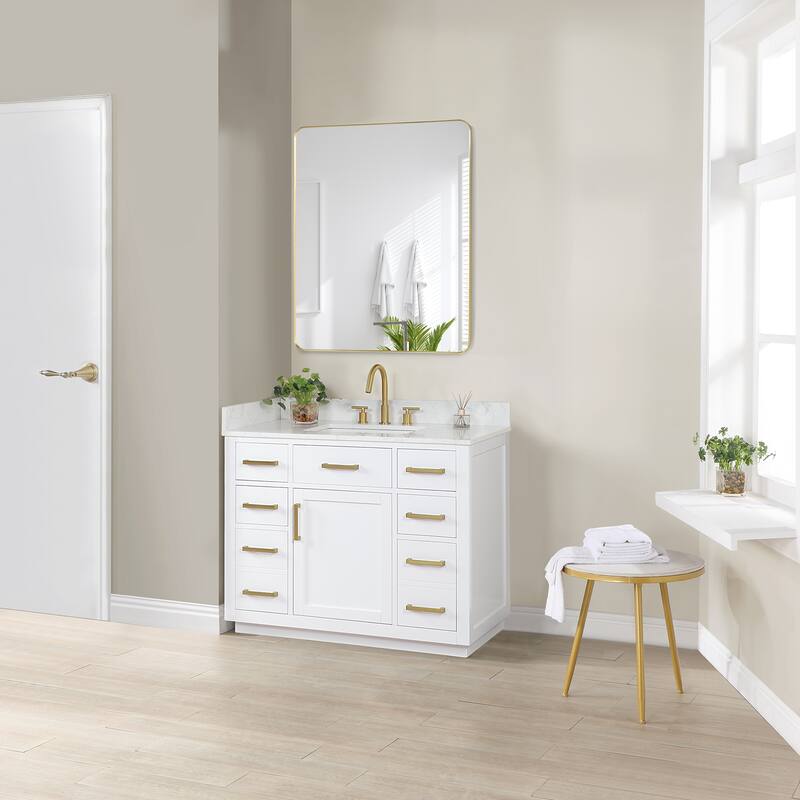 Altair Gavino Bath Vanity with Grain White Composite Stone Top and Mirror