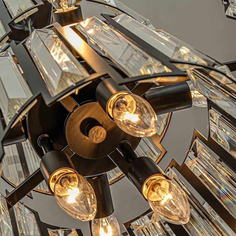 10-Light 18" Wide Modern and Contemporary Luxury Black Metal with Clear Crystal Chandelier for Dining Room, Living Room