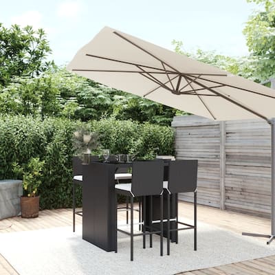 vidaXL 5 Piece Patio Bar Set with Cushions Black Poly Rattan - 15.7" x 17.3" x 42.5"
