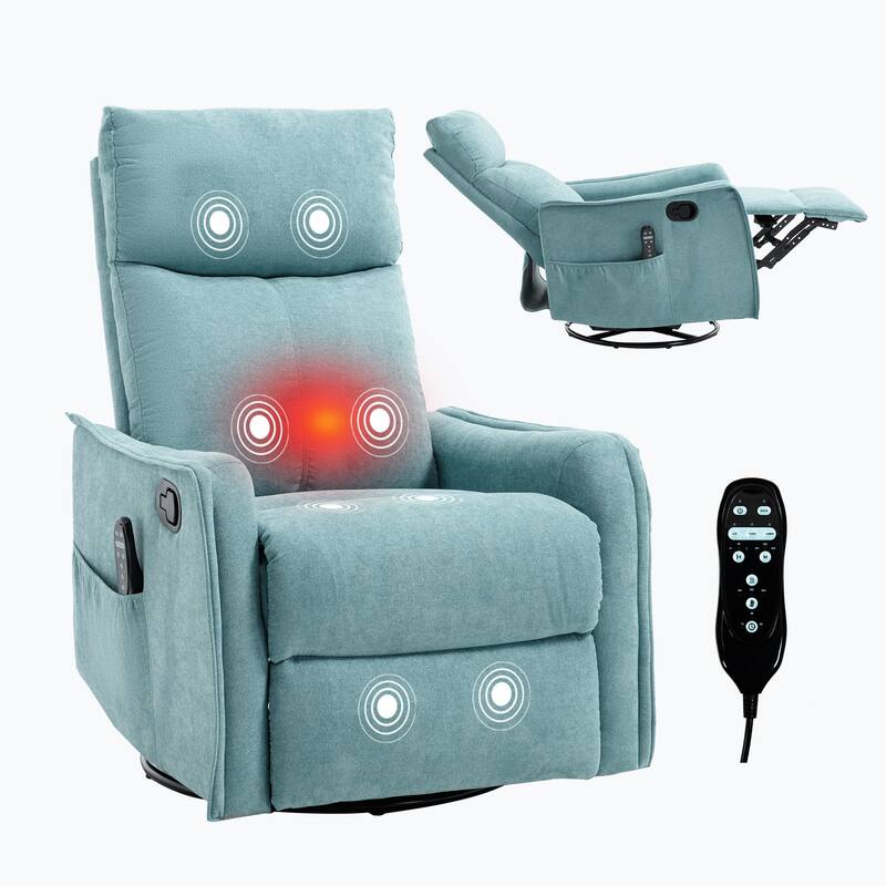 Roomfitters Swivel Rocker Recliner Chair, Manual Fabric Massage Armchair with Heat and 360-Degree Motion, Living Room
