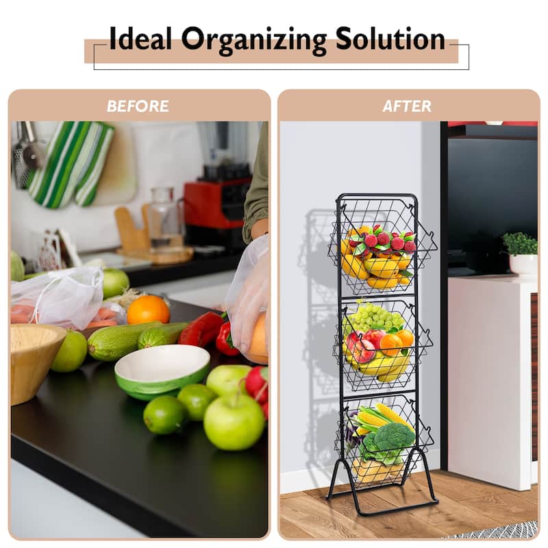 Costway 3-Tier Wire Fruit Basket Stand Kitchen Snack Vegetable Storage - See Details