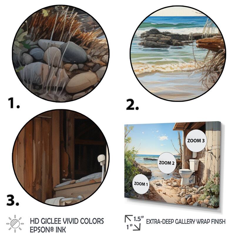 Designart "Bathroom Toilet Coastal Escape II" Bath & Laundry Multipanel Canvas Print set
