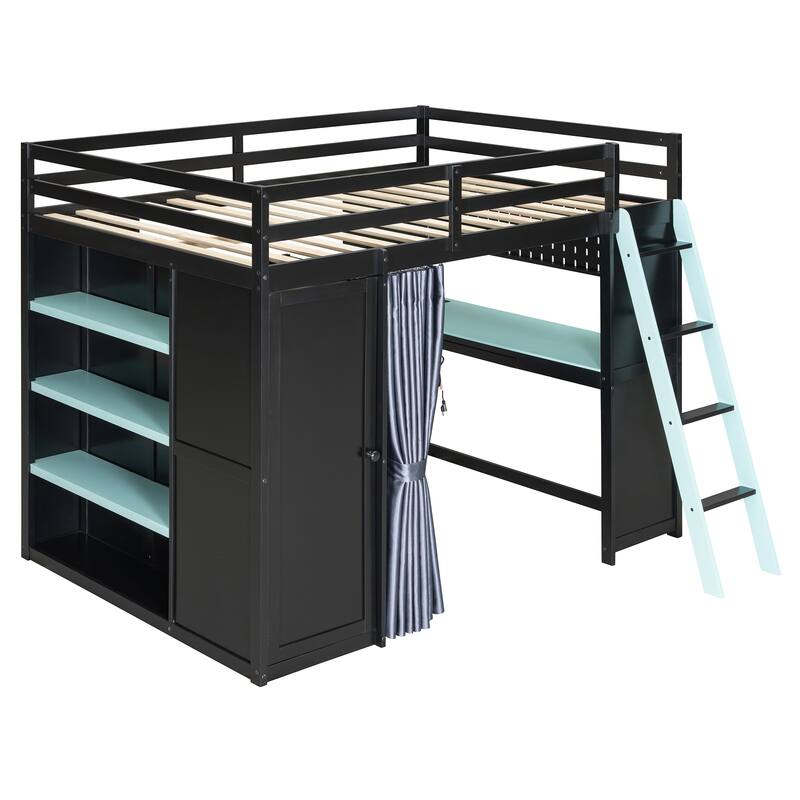 Multifunction Full Loft Bed with Workstation Desk, Wardrobe Storage and Shelves by Harper&Bright Designs