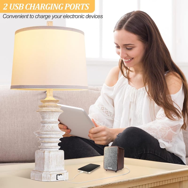 Table Lamps for Nightstand Set of 2, Bedside Lamp with Dual USB Charging Ports, Farmhouse Decor Table Lamps