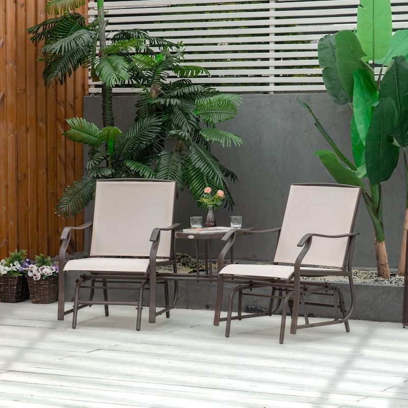 Outsunny Outdoor Glider Chairs with Coffee Table, Patio 2-Seat Rocking Chair Swing Loveseat with Breathable Sling