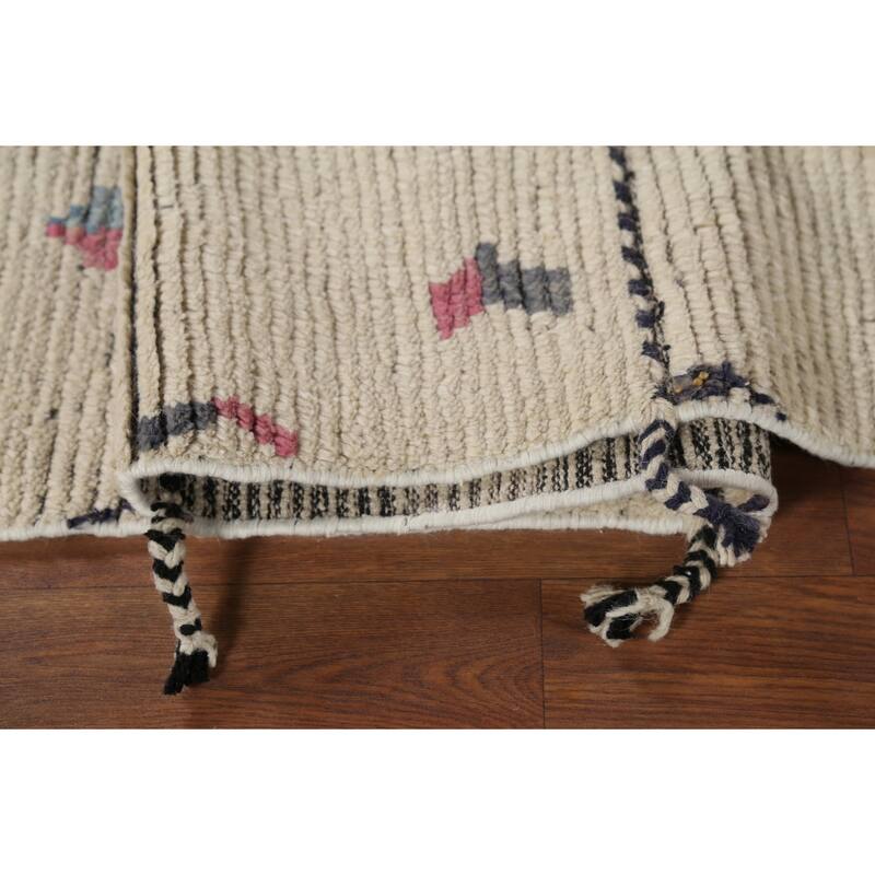 Earth Tone Moroccan Area Rug Hand-Knotted Beige Wool Carpet - 4'10"x 9'2"