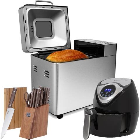 Deco Chef 2 LB Stainless Steel Bread Maker with 3.7QT Air Fryer and 16 Piece Knife Set