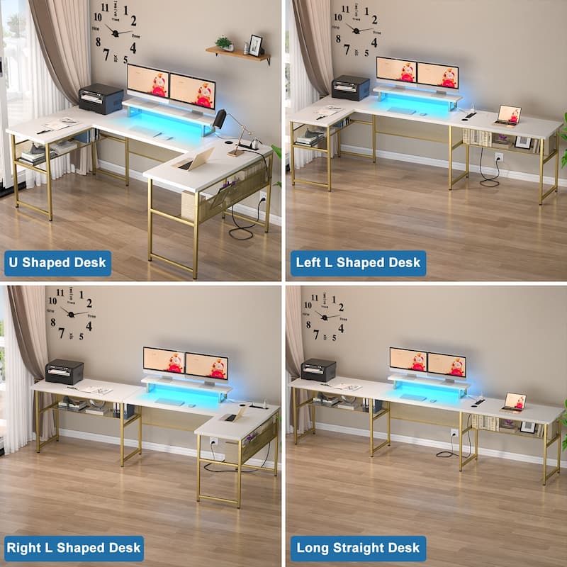 3-in-one U-Shape Computer Desk with Charge Station, Office Corner Desk with Monitor Stand