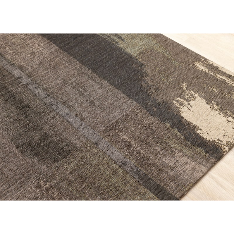 Kylie Collection - Distressed Brush Strokes Brown Black Area Rug