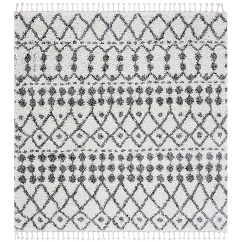 SAFAVIEH Berber Fringe Dinchen Getulia Rug - 6'7" Square - Ivory/Dark Grey
