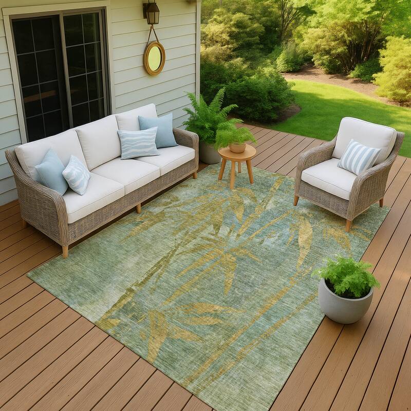 Machine Washable Indoor/ Outdoor Modern Floral Chantille Rug - Aloe - 9' x 12'