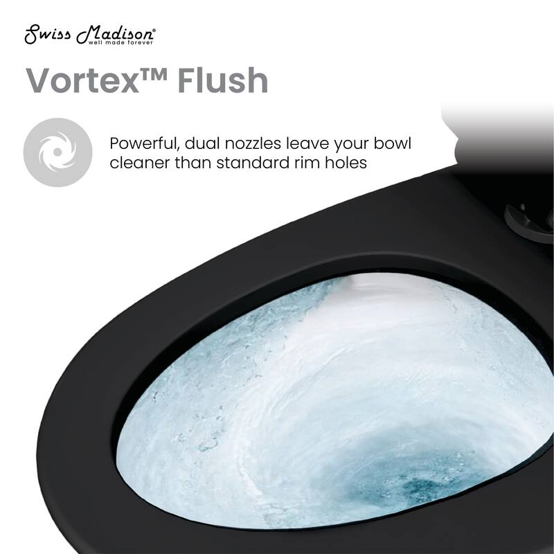 St. Tropez One Piece Elongated Toilet Dual Vortex Flush In Matte Black, Black Hardware 1.1/1.6 Gpf - 27" x 15.15" 31.2"