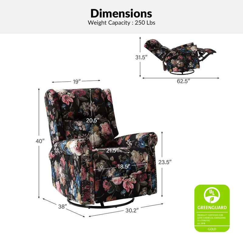 Leopold Transitional Floral Print Manual Swivel Rocking Recliner with Nailhead Trims Set of 2 by HULALA HOME