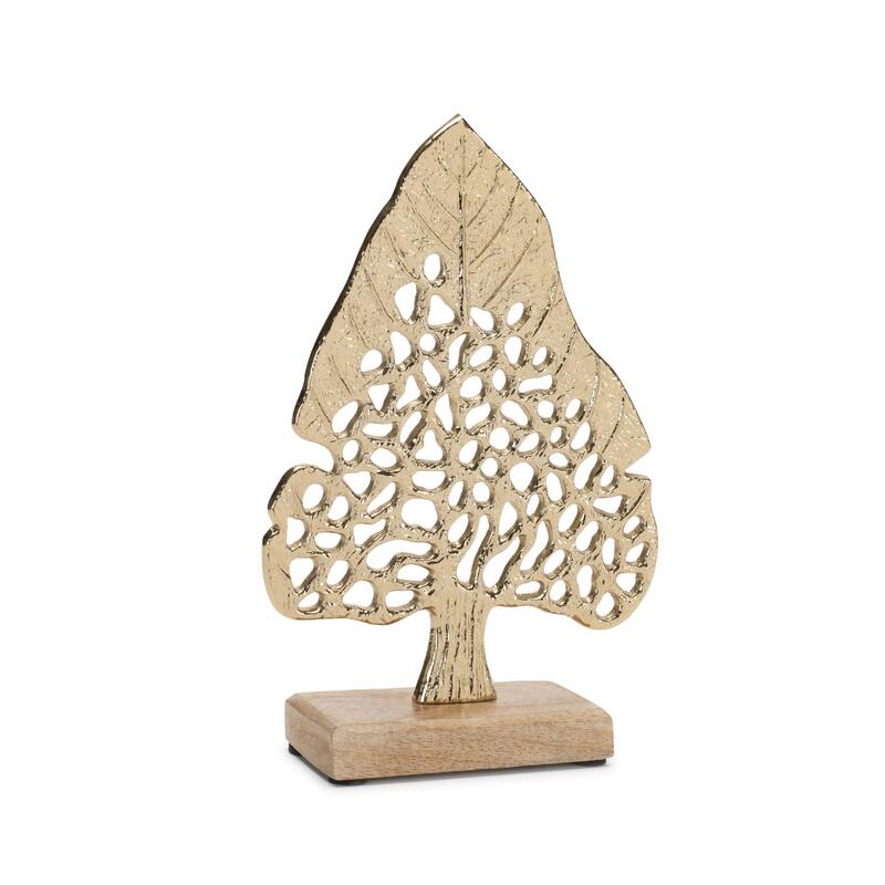 Set of 2 Tree Aluminum Tree with Wooden Base Ideal for Seasonal Decorations - 8.5"H, 10.5"H
