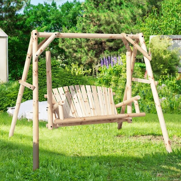 VEIKOUS 2-Person Carbonized Fir Wood Patio Porch Swing with