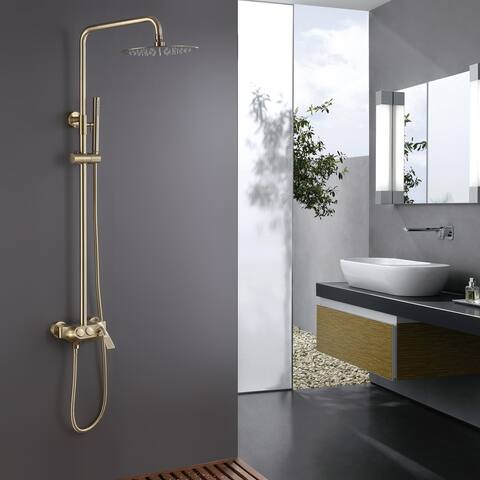 3-Function Exposed Mounted Shower System in Brushed Gold Rough-in valve