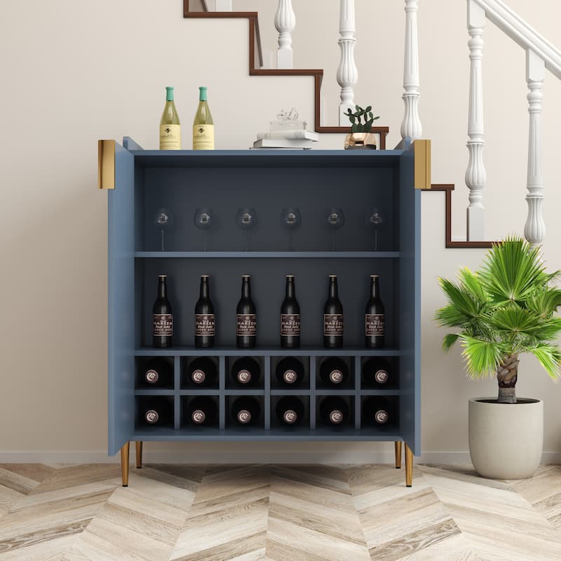 GDFStudio - Marlowe Wood Liquor Buffet Cabinet with Wine Rack and Adjustable Storage Shelf