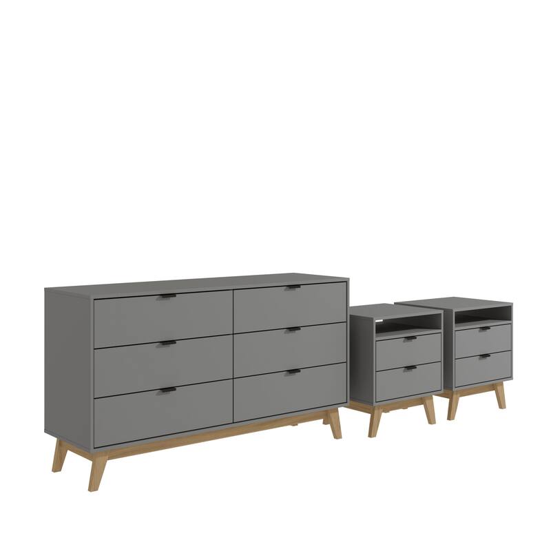 Kappesberg New Hanford 3-Piece Bedroom Set, six (6)-Drawer Dresser & Two (2) 2-Drawer Nightstand
