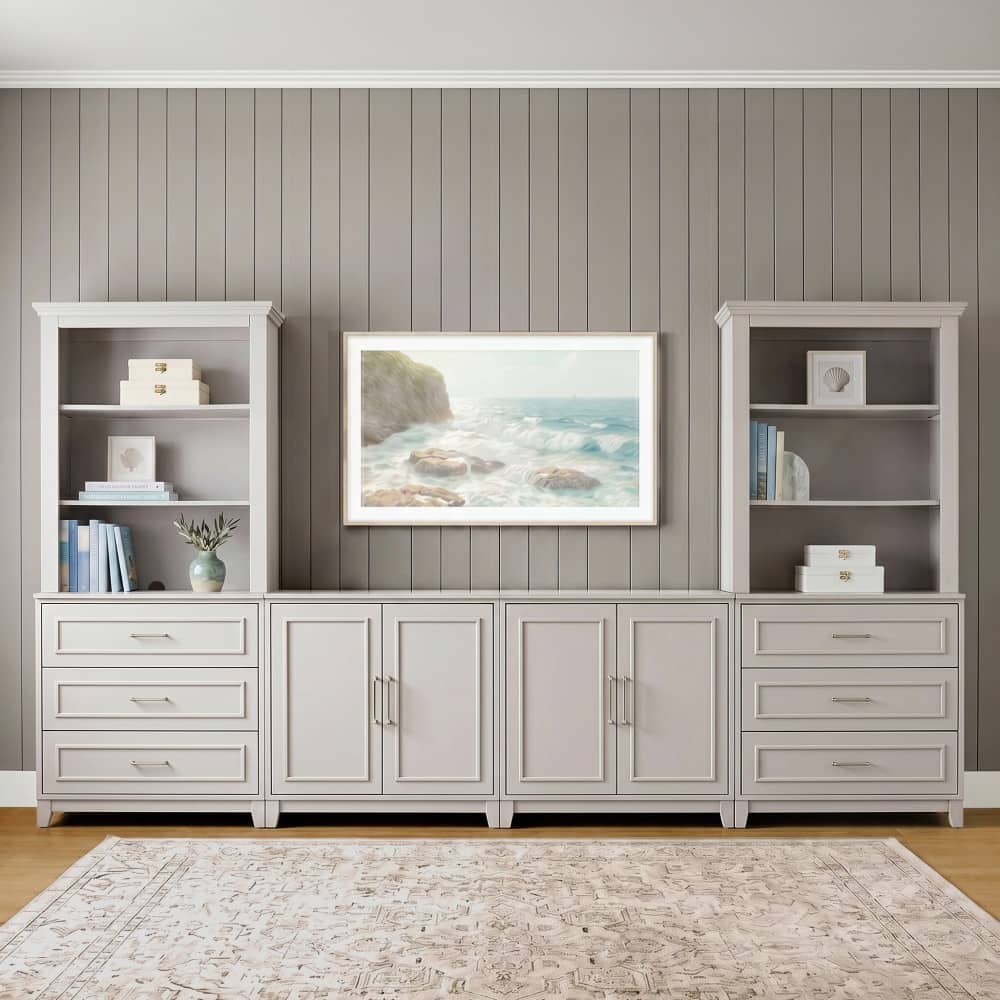 Martha Stewart Modular 6-Piece Base Cabinet and Hutch Set with Premium Hardware - 126"W x 16.75"D