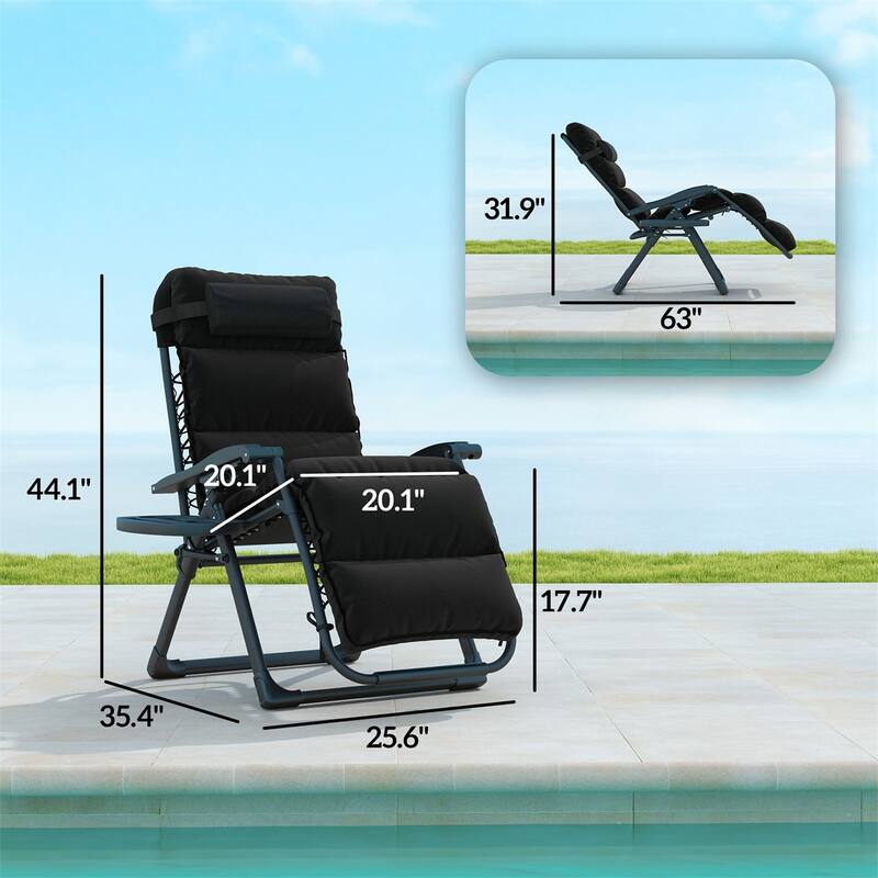 Set of 2 Outdoor Adjustable Reclining Lounge Chairs with Cushions and Headrest for Pool Seating - 25.6" W x 35.4" D x 44.1" H