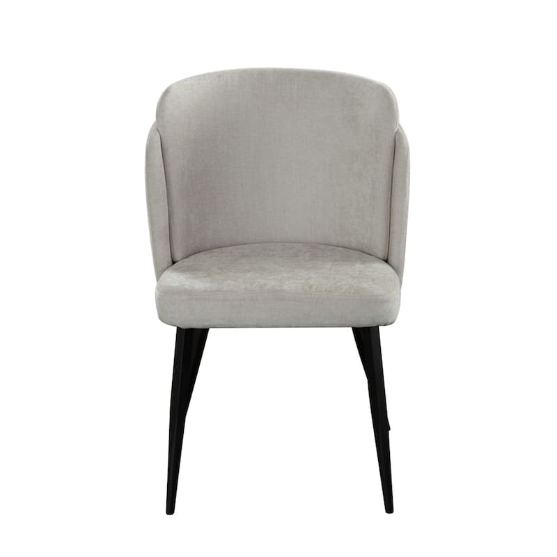 Griz Dining Side Chair Set of 2, Curved Back, Cream White Polyester, Black