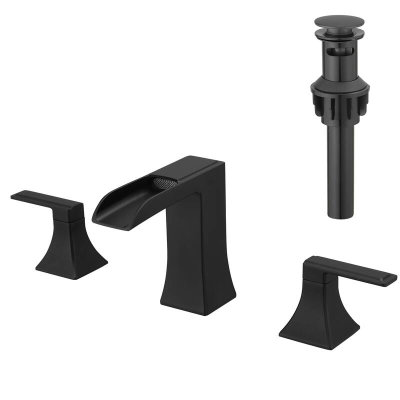 Modern 2 Handle Waterfall Bathroom Sink Faucet with Pop Up Drain Double Lever Handles, Fingerprint Resistant, 3 Holes