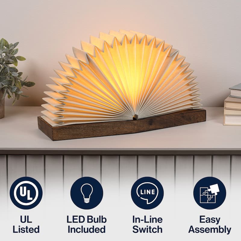 Darla Modern Art Deco Paper Half Pleated Fan LED Table Lamp, Natural