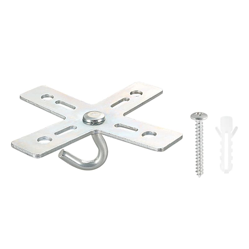 3set Ceiling Hook Kit Cross Design Metal Plate Mount Hanger Holder Light Fixture - Silver