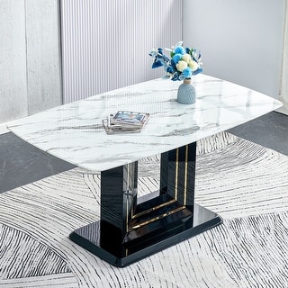 63" Dining Table, Luxurious Dining Room Table with Faux Marble Top and ...
