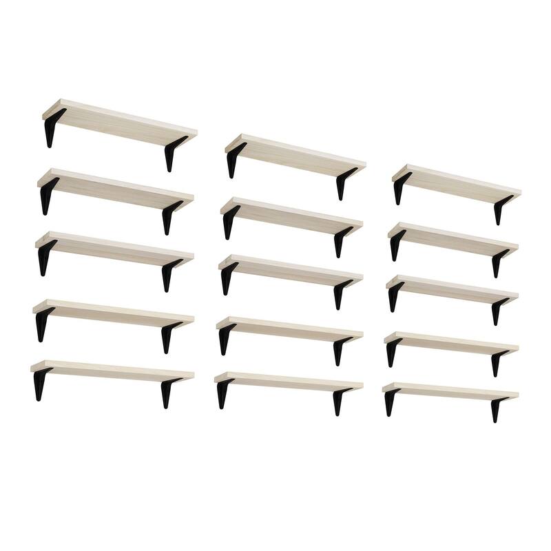 Wallniture Arras 17x4.5" Floating Bookshelves, Hanging Shelves for Living Room, Farmhouse Decor, Custom Finish and Piece Options - 15 Pieces Natural