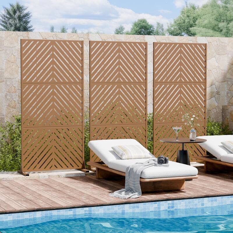 Outdoor Privacy Screen with Stand for Patio Garden Metal Fence Set of 2