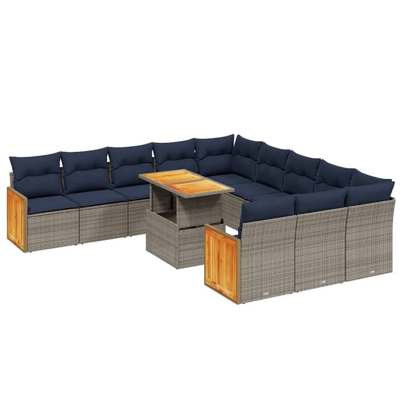 vidaXL 11 Piece Patio Sofa Set with Cushions Black/Gray Poly Rattan - 21.7 x 24.4 x 27.2