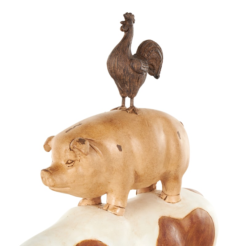 Resin Stacked Farm Animals Decorative Sculpture - Multi Colored or Brown
