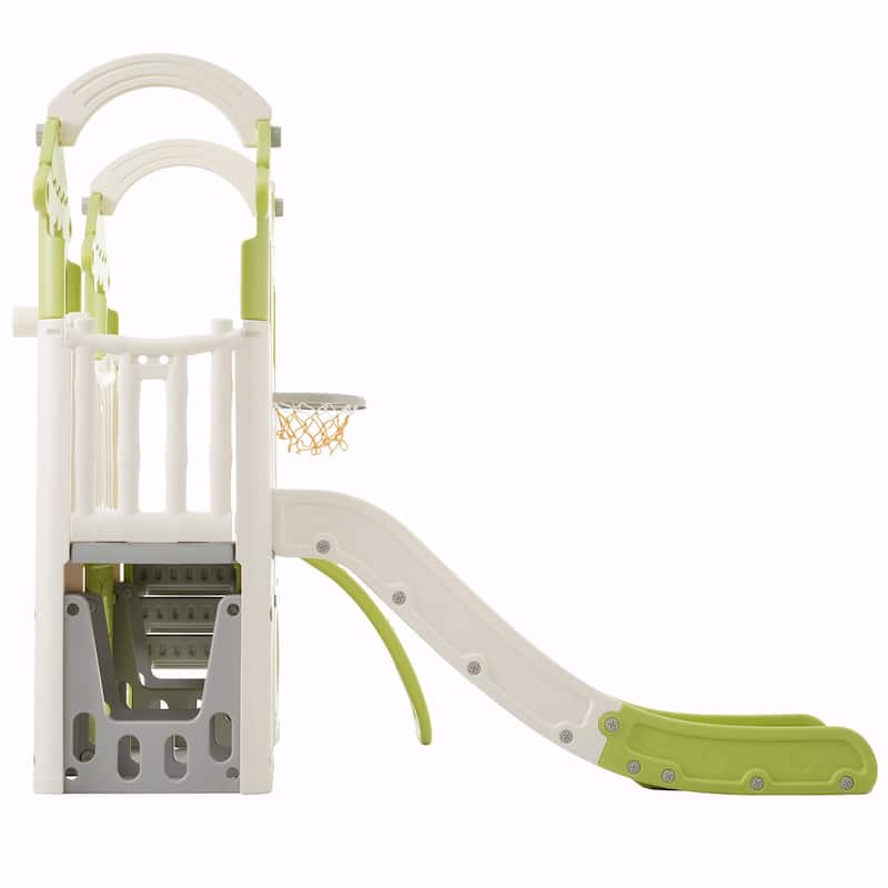 8-in-1 Toddler Climber and Slide Set - Freestanding Kids Slide Playset with Basketball Hoop and More