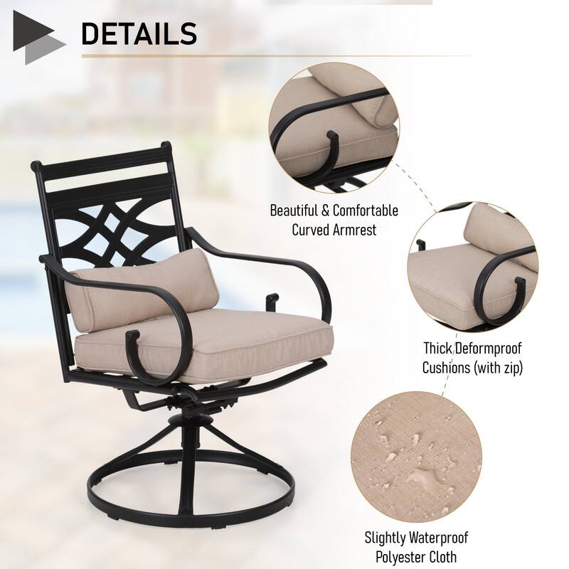 MAISON ARTS 5-Piece Outdoor Dining Set Steel Square Table & Elegant Cast Iron Pattern Dining Chairs