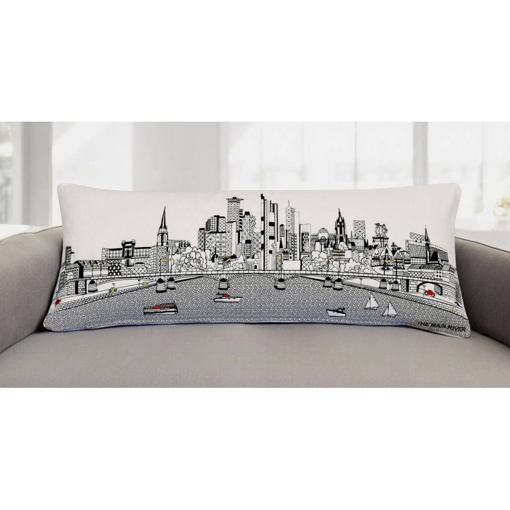 HomeRoots 35" White Frankfurt Daylight Skyline Lumbar Decorative Pillow