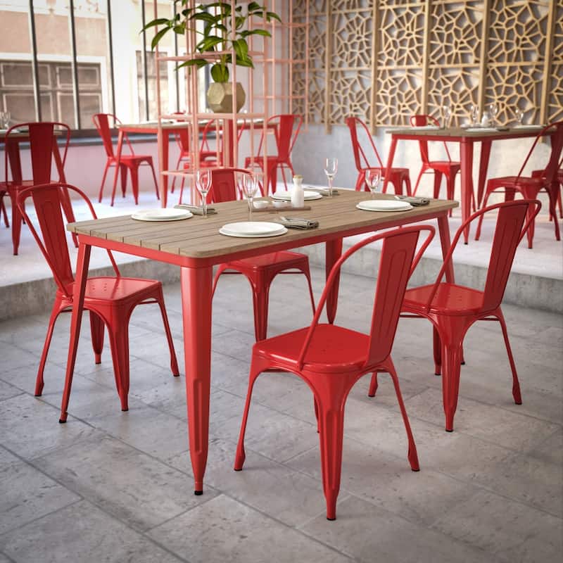 30x60 Commercial Poly Resin Restaurant Table with Umbrella Hole - 30"W x 60"D x 30"H