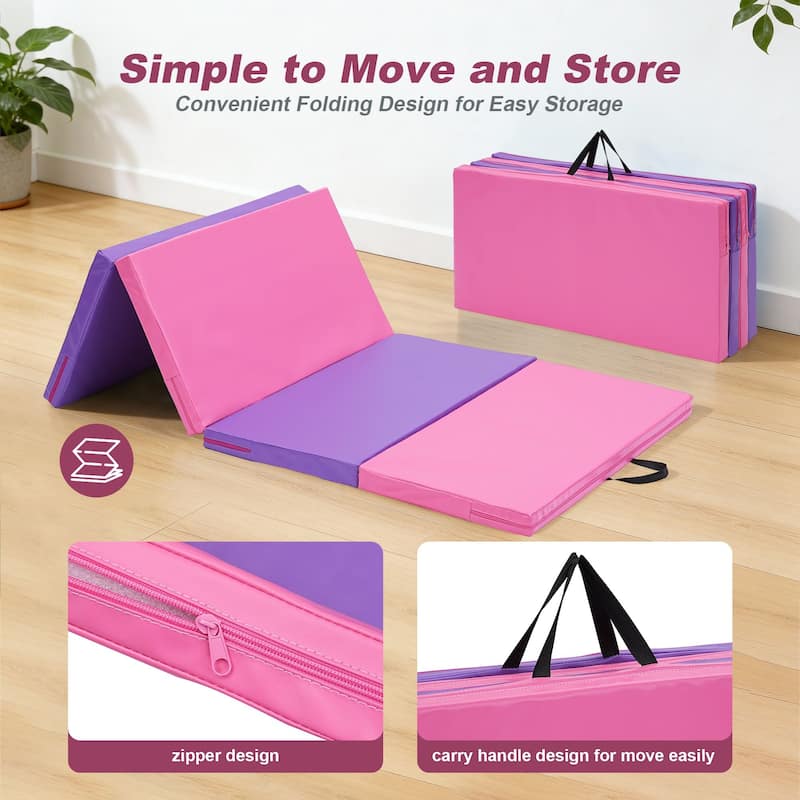 Zenova Gymnastics Mat 6' x 3' x 2" Four Fold Folding Exercise Mat with Carrying Handles