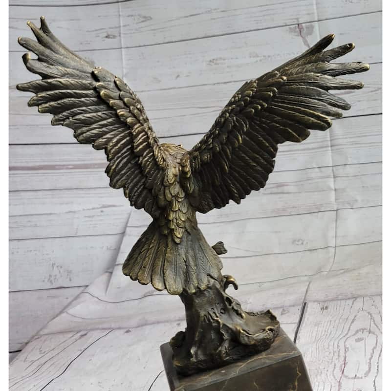 American Bald Eagle Holding Fish Bronze Sculpture Statue On Marble Base Signed Original 14 Inches X 8 Inches