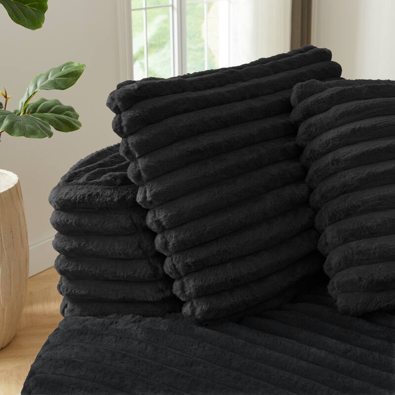 L-Shape Modular Sectional Sofa with Curved Chaise Lounge, Oversized Corduroy Upholstered Sofa, Full Compressed Deep Seat Sofa